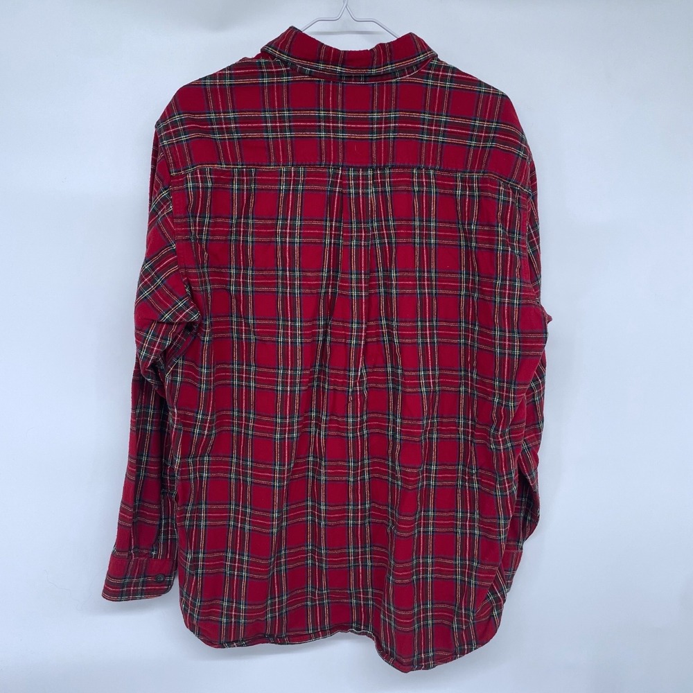 LL Bean Red and Green Plaid Flannel Shirt Large Button Down ItemID 228061 - Picture 3 of 6